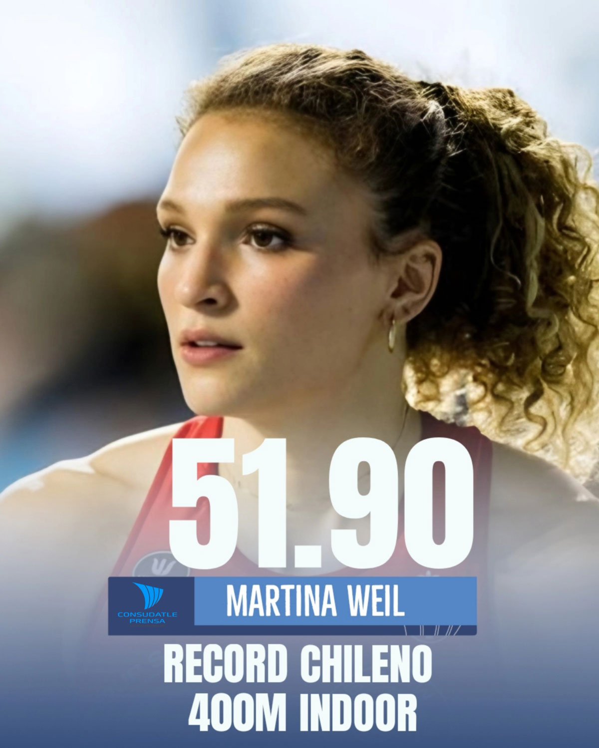 Martina Weil bate su récord chileno indoor de 400m con 51.90