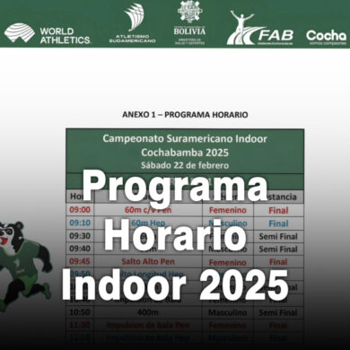 Programación confirmada para el Campeonato Sudamericano Indoor Cochabamba 2025