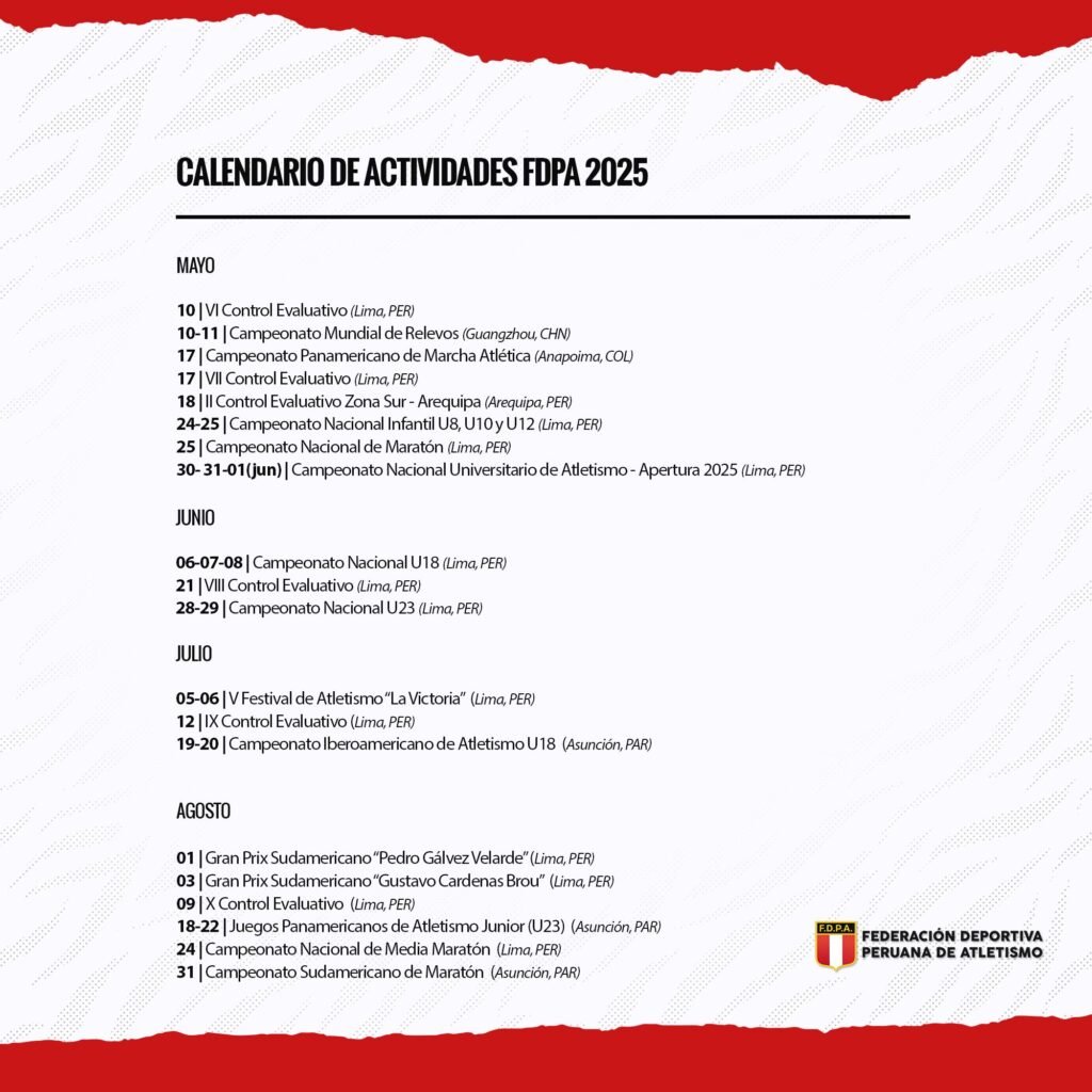 ¡Nuevo Calendario Oficial 2025 del Atletismo Peruano! 3 ConSudAtle Noticias del Atletismo Sudamericano