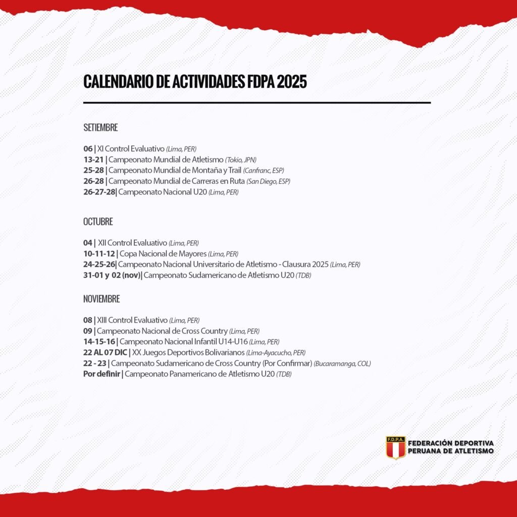 ¡Nuevo Calendario Oficial 2025 del Atletismo Peruano! 2 ConSudAtle Noticias del Atletismo Sudamericano