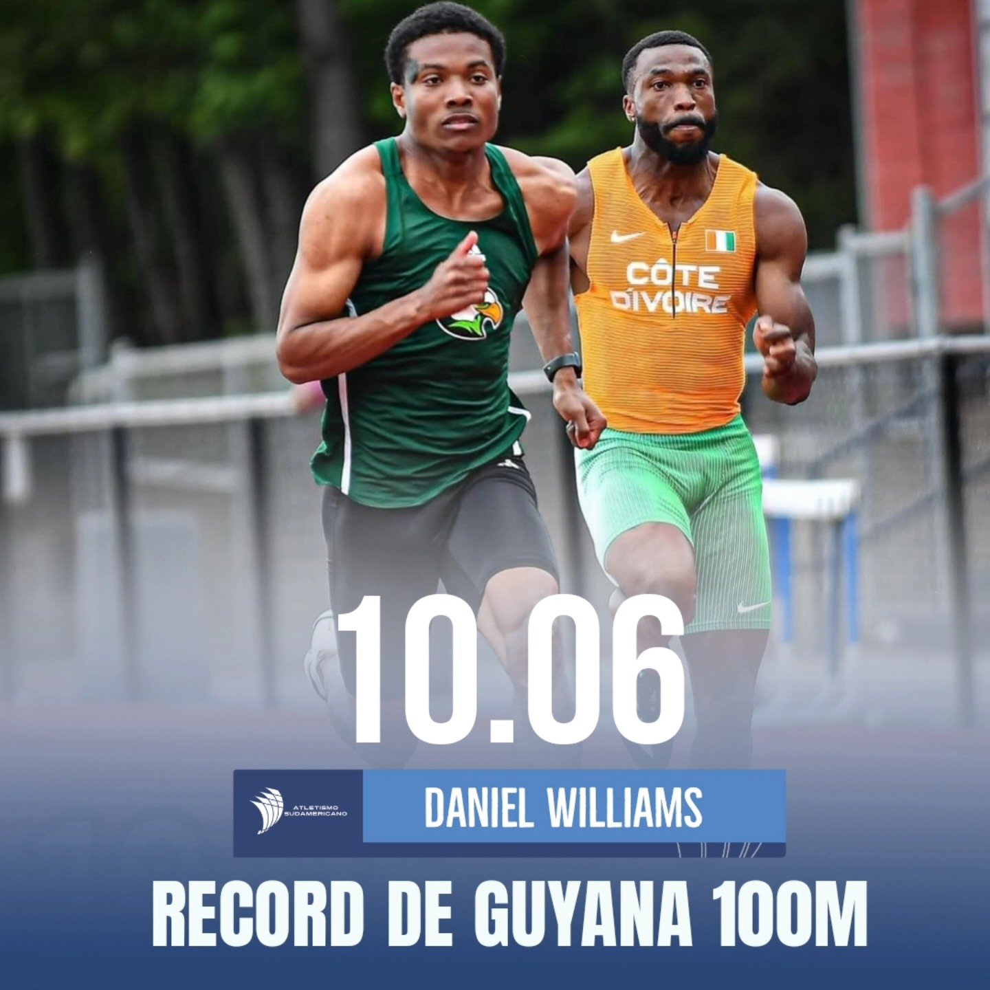 Daniel Williams rompe récord de Guyana con marca impactante en 100 metros