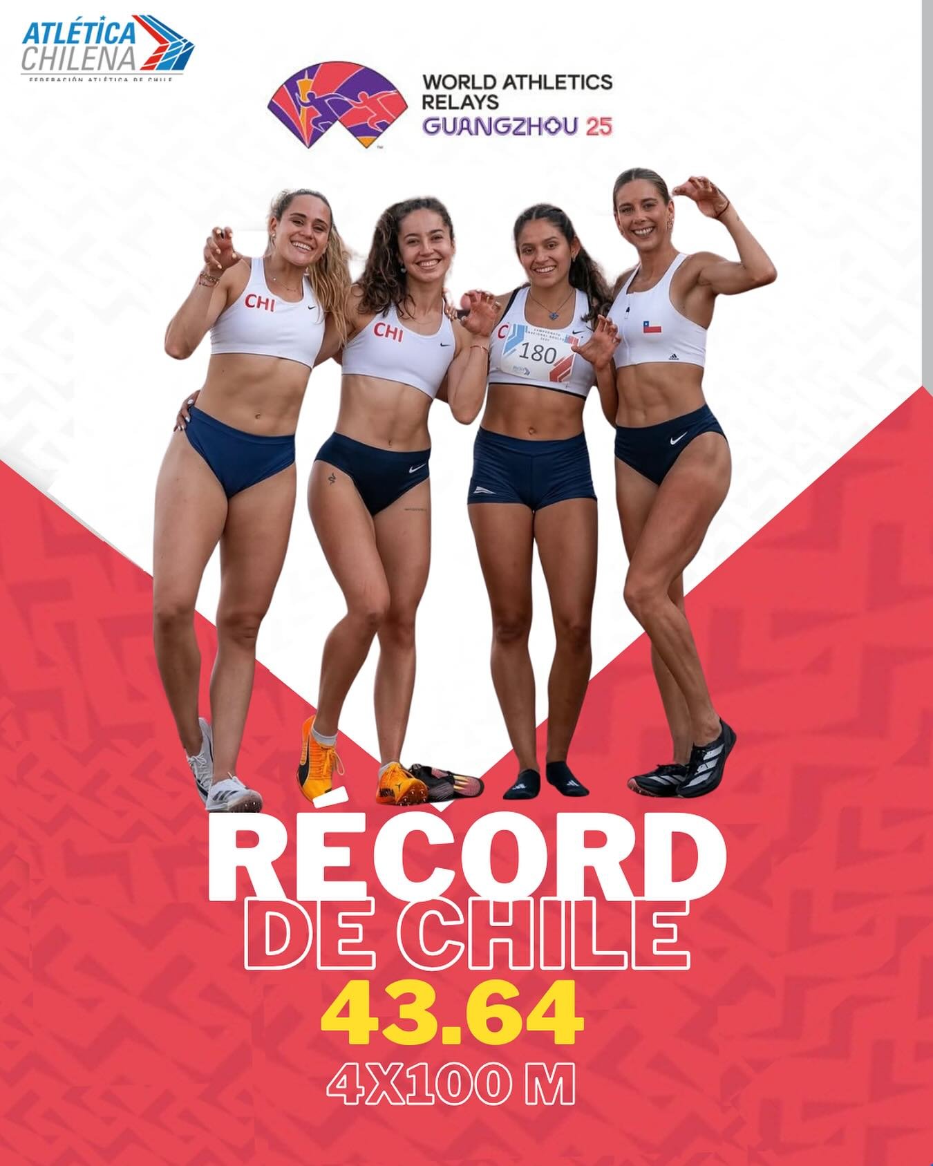 Récord histórico de Chile en posta 4×100 femenina en China