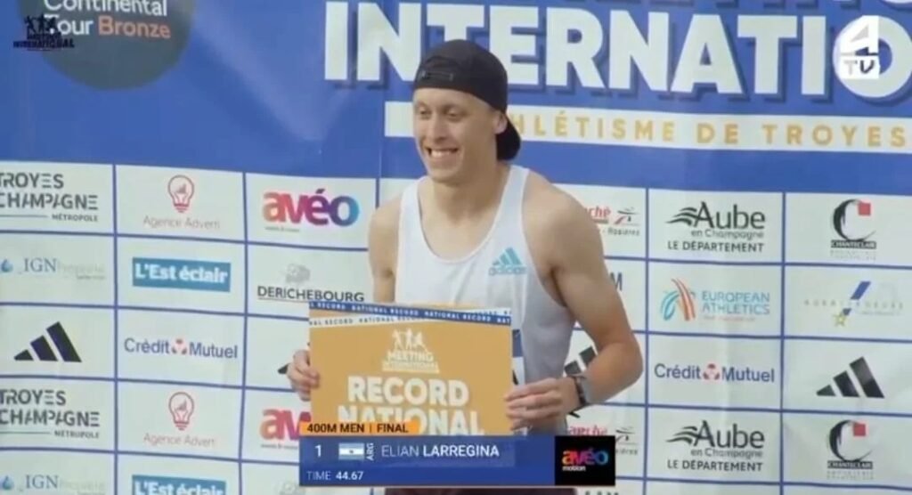 Récord argentino de 400 metros: Elián Larregina deslumbró con 44.67 en Francia