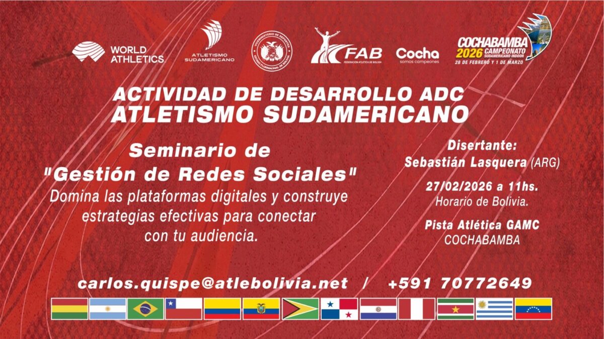 Atletismo Sudamericano dictará seminario de redes antes del Indoor